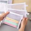 Nylon Zipper Pencil Case Solid Color Mesh Zipper Pouch Cosmetic Storage  Stationery