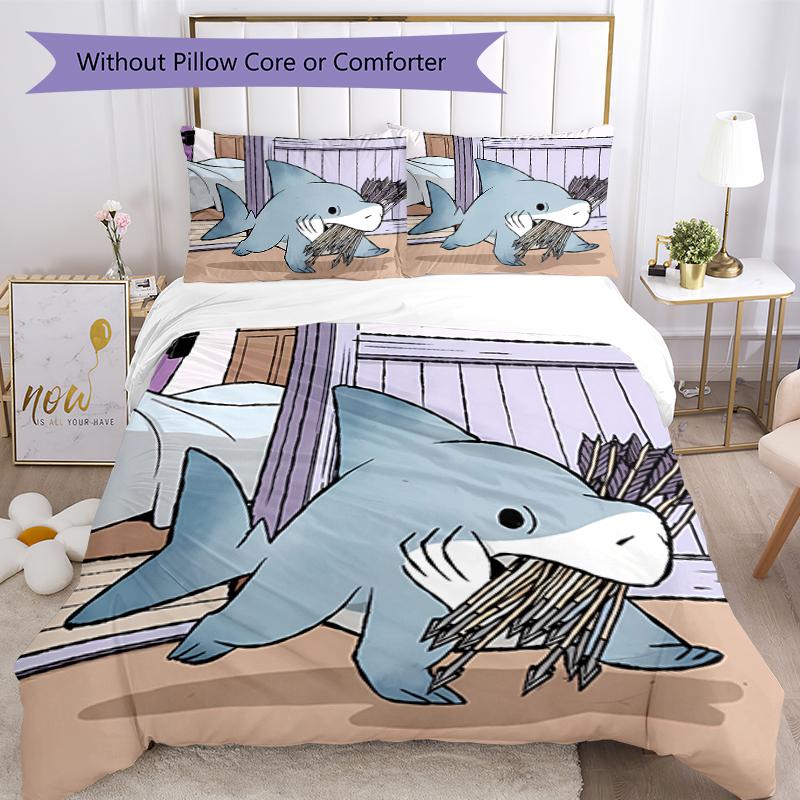 3pcs Jeff the Land Shark5 pattern bedding set duvet cover set includes duvet cover &pillowcases, perfect all season bedroom decoration & gift