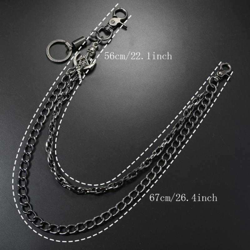 A Harajuku-Style Street Hip-Hop Skull Pendant Belts Denim Chain, Punk-Style Double-Layer Waist Chain, Unisex Accessory