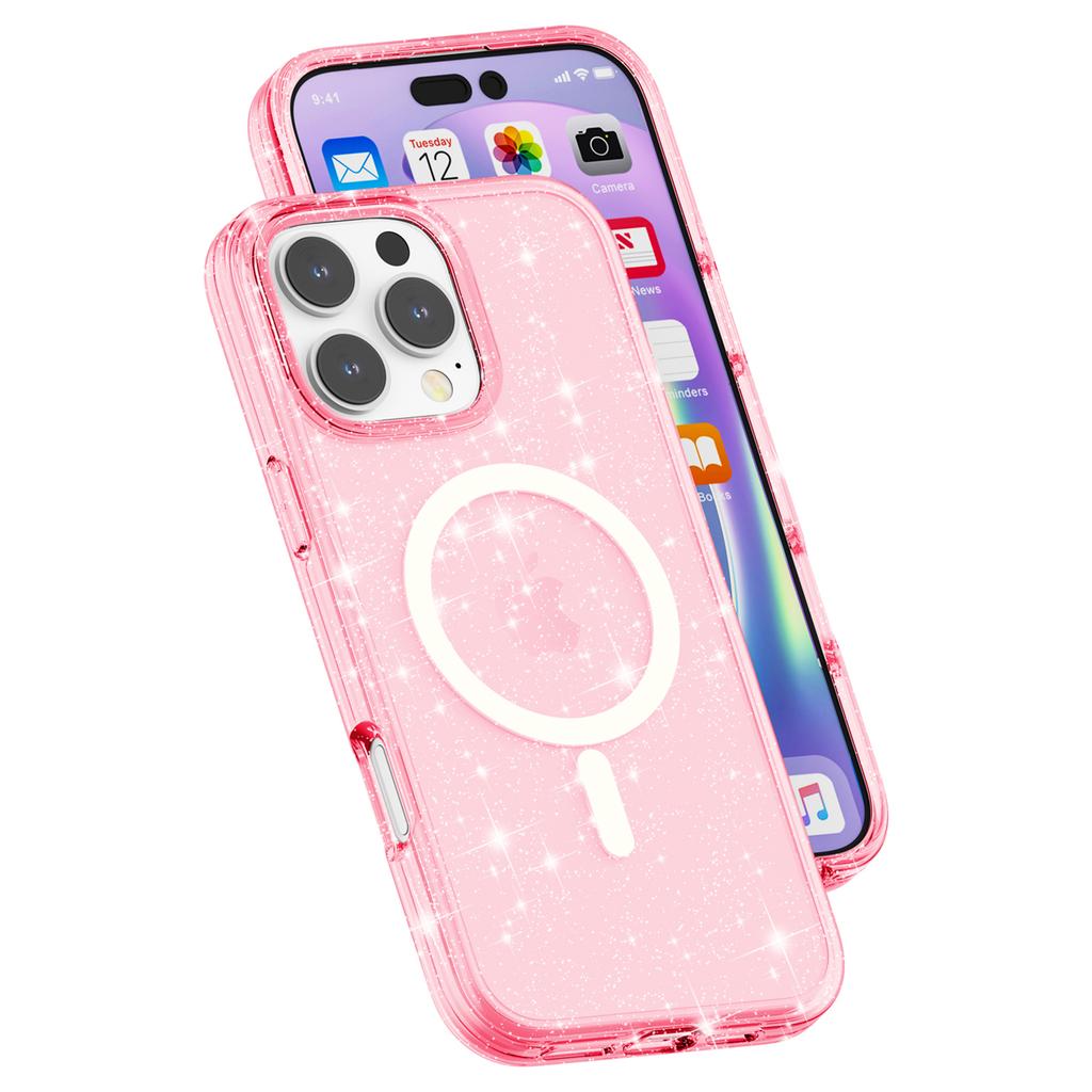 For iPhone 16 Pro Max Case Sparkly Glitter PC+TPU Phone Cover Compatible with MagSafe