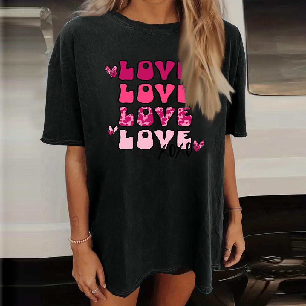 Женский топ с коротким рукавом и принтом «О-образный вырез», классическая футболка унисекс ко Дню святого Валентина