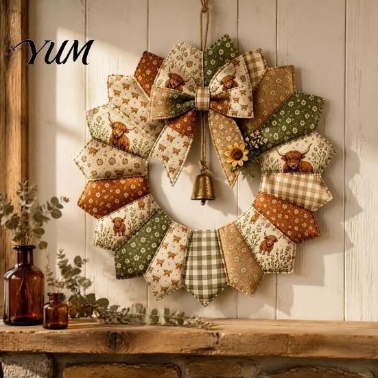 Creative Handmade Gift Ideas DIY Patchwork Garland Crafting Kit, Retro Floral Fabric Set with Bells Holiday Welcome Wreath Craft And Simulated