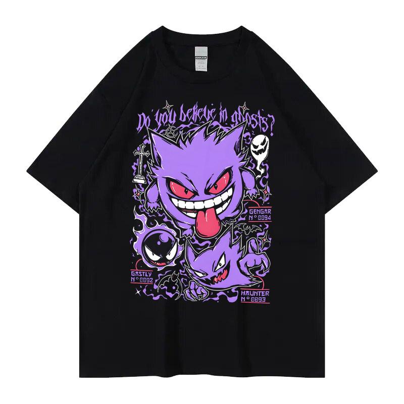 Мужская футболка с принтом Pokémon Gengar, 100% хлопок, модная летняя одежда 2026, оверсайз, уличный кэжуал, топы в стиле Y2K, одежда Streetwear