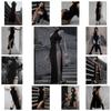 Goth Gothic Dress Cosplay High Split Sexy Bandage Women Dress Halter Slim Midi Dark Black Grunge Partywear