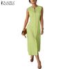 Women Summer Casual Round Neck Sleeveless Plain Dress