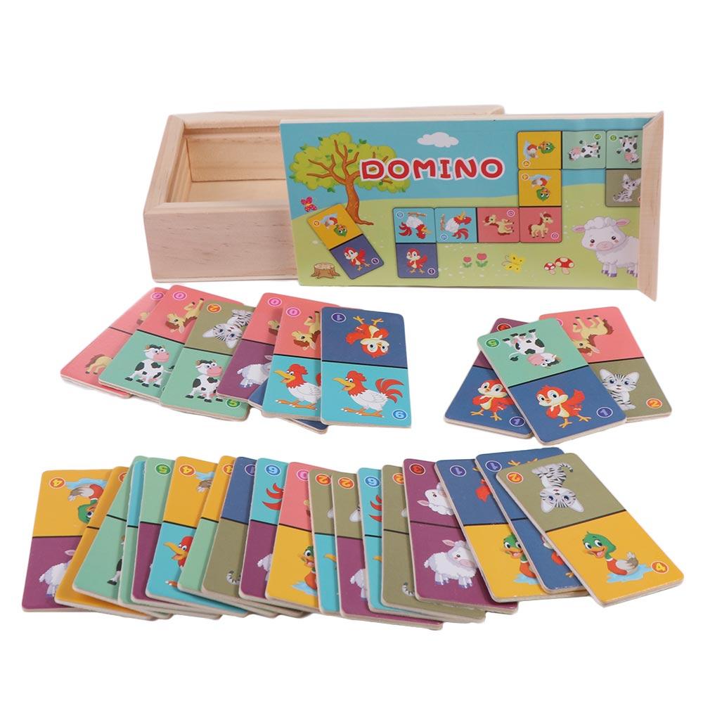 Learning Plaything Wooden Domino Building Blocks Set Animal Domino Puzzle Toy Kids Toys