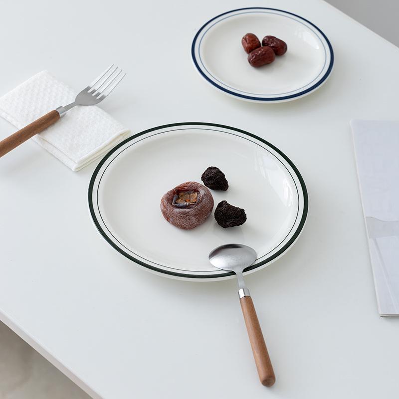 Off-White Line Bone Dish: 6.4/7.2/9 Inch Shallow White Porcelain Dessert & Snack Plate