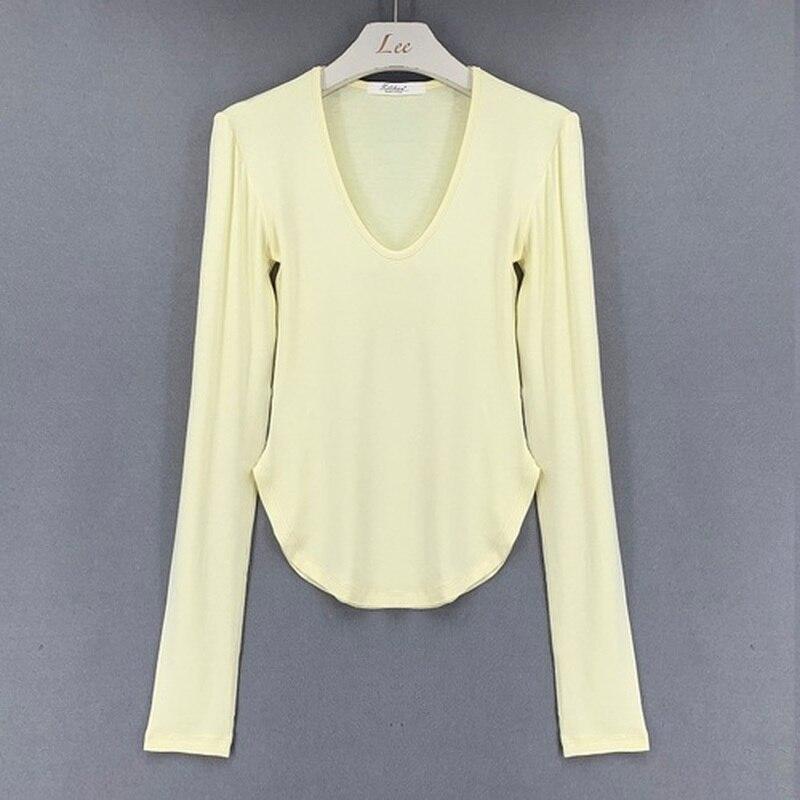 Autumn Long Sleeve Tshirt Women Fashion Slim White Woman Tshirts Tops High Elasticity Thin Skinny Tee Shirt Clothing 16075