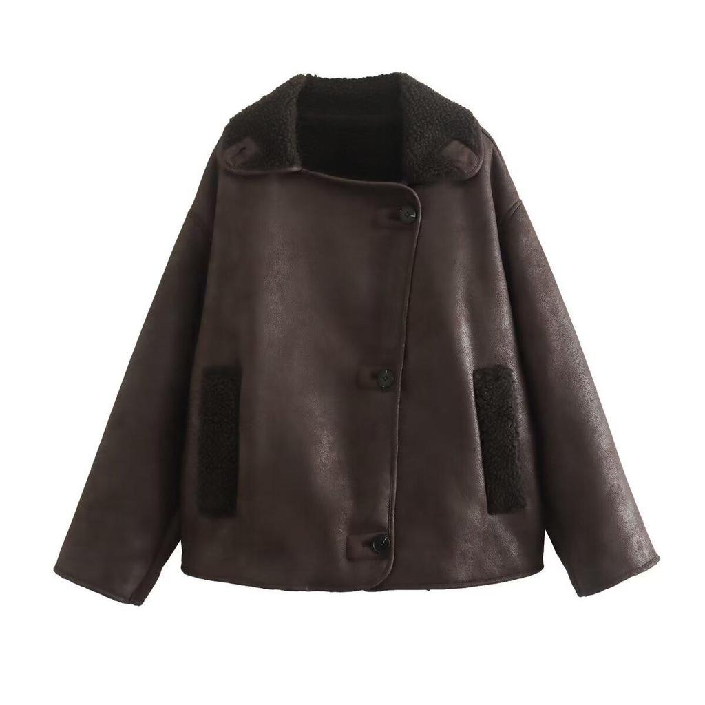 2024 Autumn Women's Double-Sided Jacket: European & American Fashion with Simple Hot Stamping