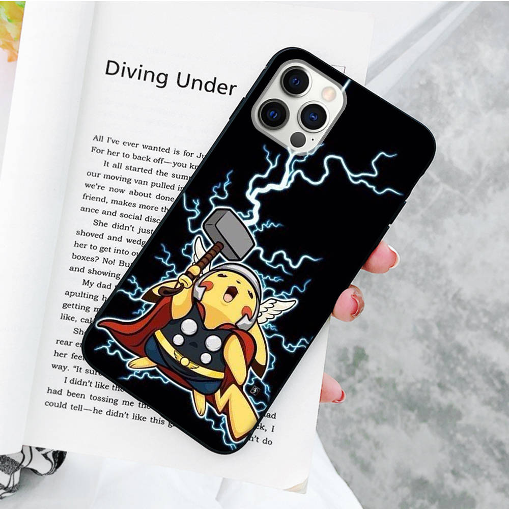 JP36 Pikachu Pokemon Black Soft Case for Xiaomi Poco X6 X4 M5 M6 F5 F6 C65 C55 C50 C51 C40 Pro Redmi 14C A3X 13C 12C 11T 10A 9C Note 7 6 8A Plus