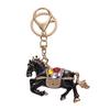 Keychain Pendant Chinese Style Rhinestones-Encrusted Oil Painting 3D Zodiac Horse Design Key Chain Metal Charm Bags Keyring