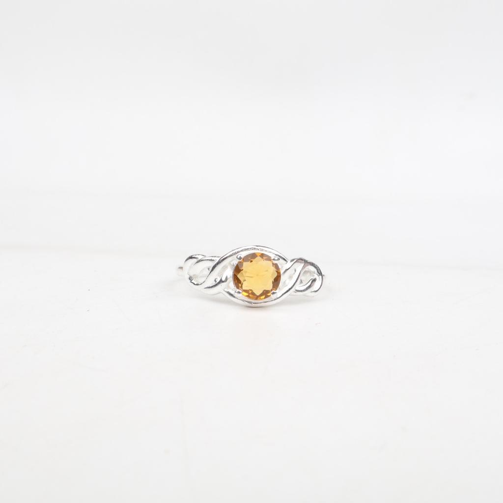 Round Citrine Gemstone 925 Sterling Silver Jewelry For Women Gift Promise Ring CZR-6-3