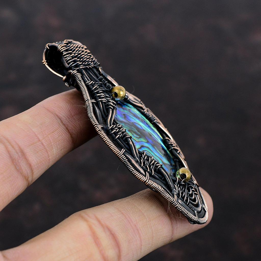 Подвеска из ракушки морского ушка Медная проволока Кулон ручной работы Подвеска из ракушки морского ушка Ювелирные изделия Подвеска из драгоценного камня Изысканные медные украшения Подарок для мамы