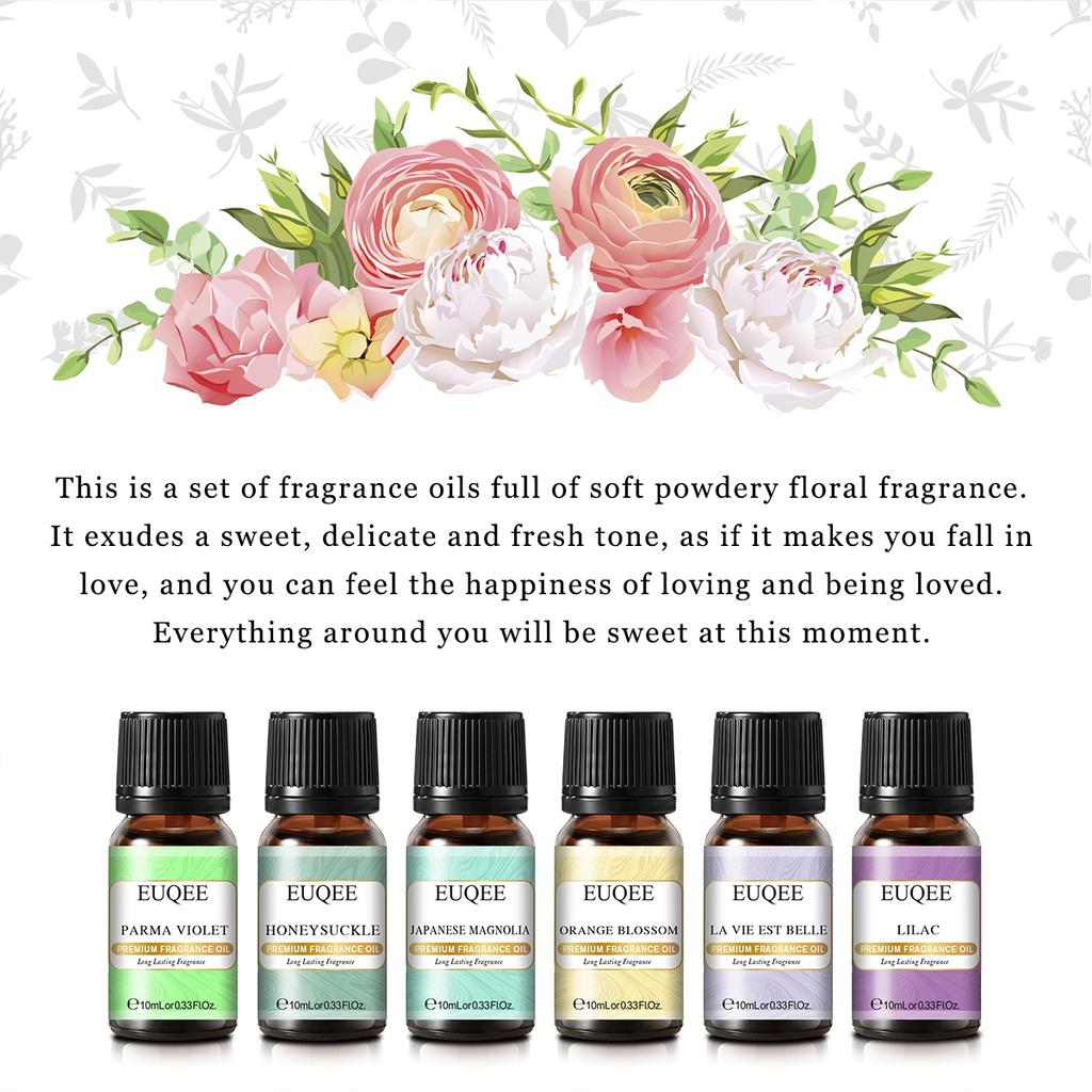 EUQEE 6PCS Fragrance Oils Set Gift for Aromatherapy Diffuser Yoga Spa Massage Bath Skin Care Relaxation DIY Perfume