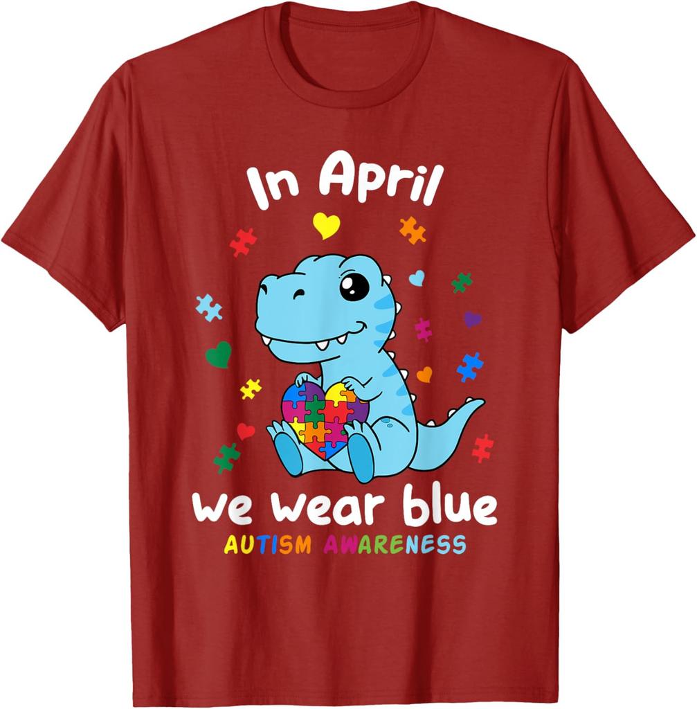 In April Baby Dino Autism We Wear Blue Autism Unisex T-Shirt