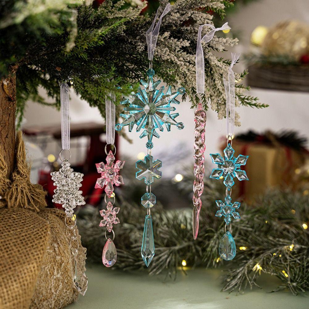 5pcs Colorful Snowflake Ice Strip Pendants Xmas Tree Hanging Ornament Merry Christmas Decoration