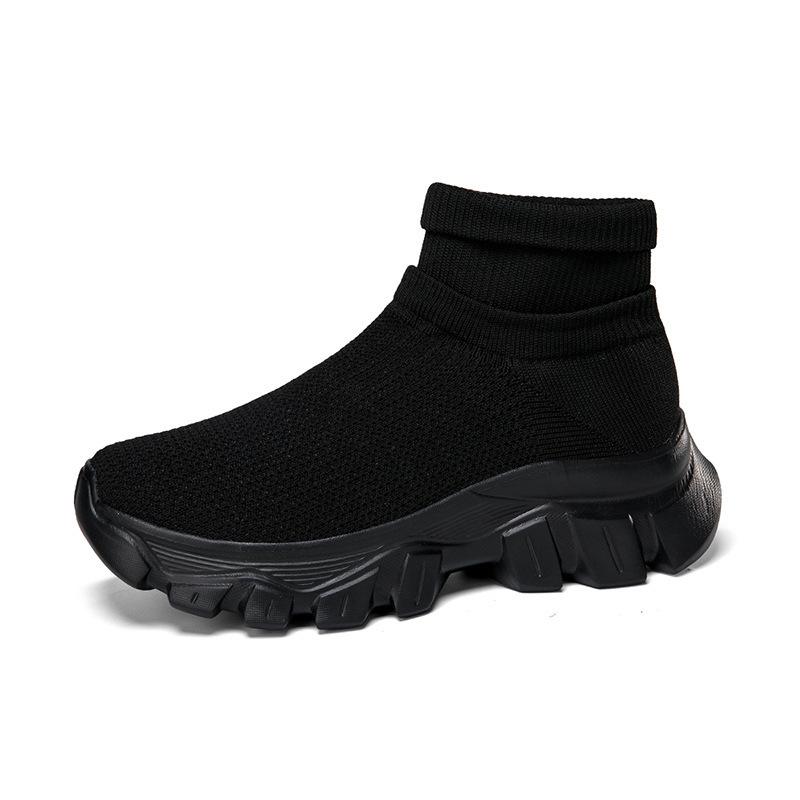 Autumn and Winter New Platform Socks Shoes Fly-woven Sports Short Boots Women's Boots Large Size One-pedal Socks Shoes Solid Color Casual Shoes