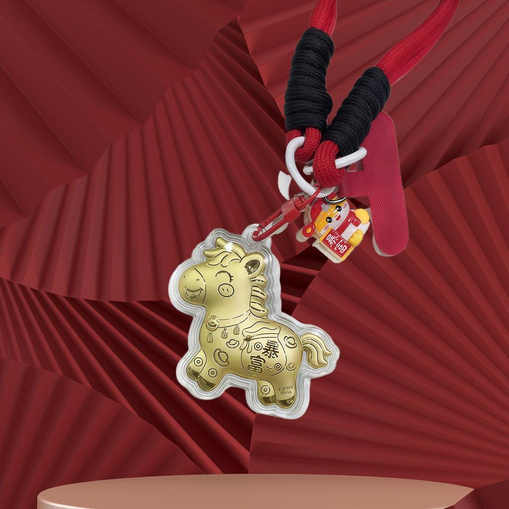 Кулон-брелок для ключей в виде лошади из чистого золота 999 пробы: Талисман мгновенного богатства для телефона, сумки или автомобиля