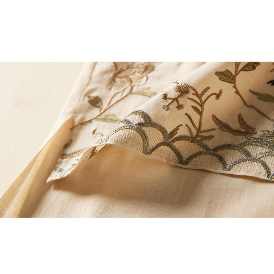 Повседневная хлопково-льняная рубашка, летний топ с вышивкой в ​​стиле ретро, ​​женская художественная блузка с круглым вырезом