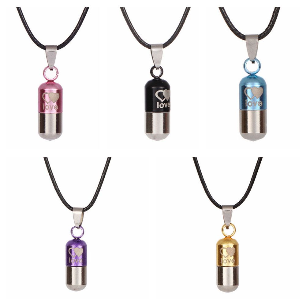 Ювелирные изделия кожаная цепочка флакон духов LOVE капсула ожерелье мини футляр для таблеток кулон в виде бутылки желаний