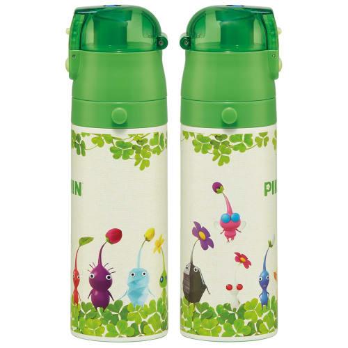 Skater Children's Water Bottle, 2-Way, 470ml (Direct Drinking) or 430ml (Cup Drinking), Pikmin Design, Stainless Steel, Insulated, Lightweight, Sports