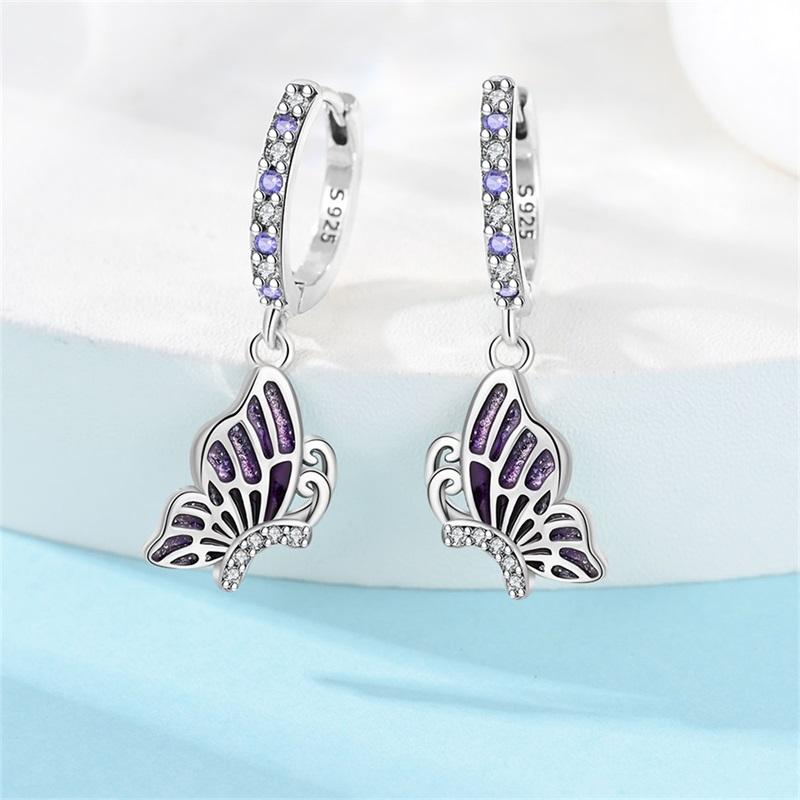 Fashion Luminous Firefly Earrings 925 Silver Purple Butterfly Wave Fishtail Pendant Earrings Fine Party Jewelry Gifts