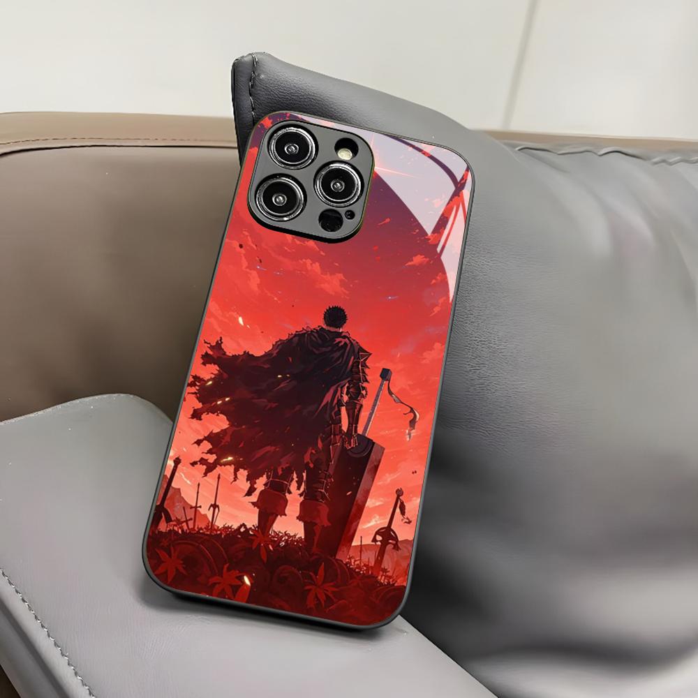 Чехол для телефона с аниме Berserk для Iphone 17 Air 16 15 14 12 11 13 Pro Max Mini X Xr Xs Puls Черный Стеклянный Чехол