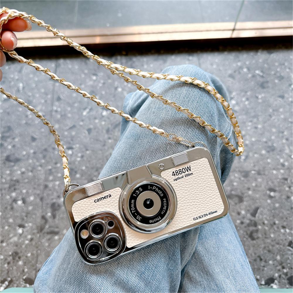 Роскошный чехол для телефона с ремешком через плечо Camrea 3d в стиле ретро для Iphone 14 13 12 11 Pro Max, стильный кожаный ремешок, противоударный мягкий чехол