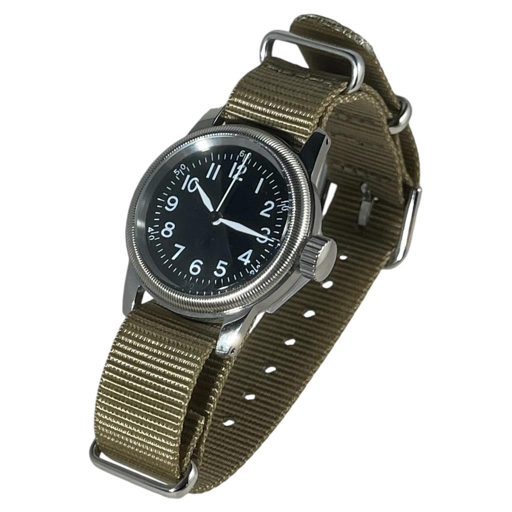Military Watch TYPE 12H Black Dial Nylon Khaki Color NATO Strap [M.R.M.W.] Men's A-11 (desert Color)