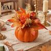 Holiday Party Table Decor Fall Pumpkin Ornament, Artificial Foam with Flower, Maple Realistic Halloween Leaves, Berry for Autumn Harvest Thanksgiving