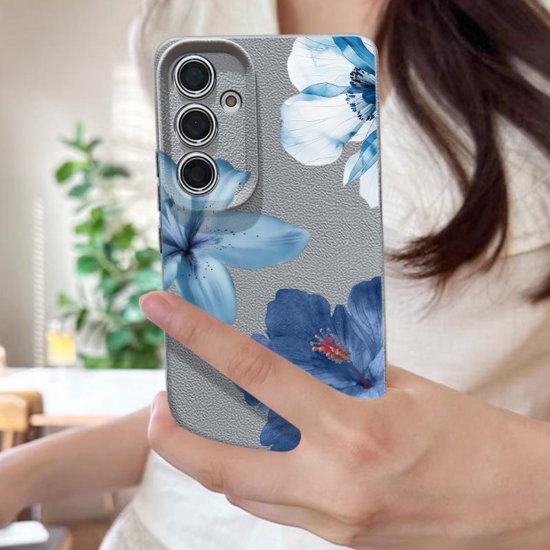 Чехол с принтом «Цветы» для Samsung S26 S25 Ultra S24 FE S23 Plus S22 S21 A15 A16 A17 A35 A36 A37 A54 A55 A56 A57 5G Мягкая крышка с текстурой кожи