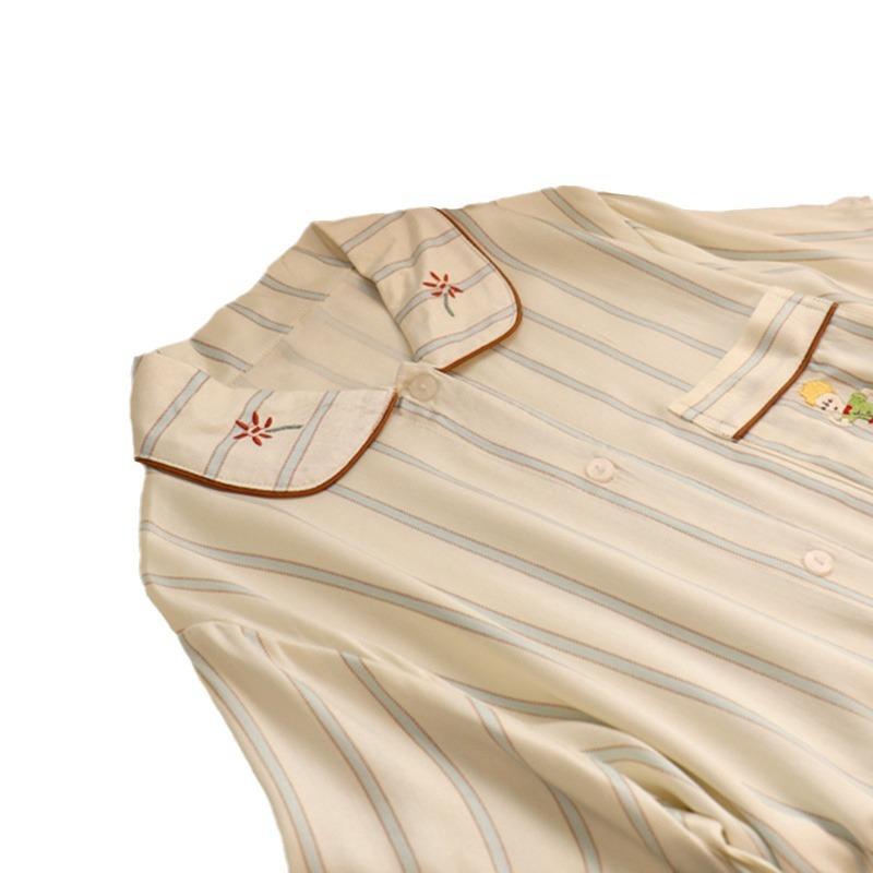 Весна и лето Новый женский полосатый пижамный комплект для дома для девочек Летний сетчатый красный с длинными рукавами простой пижамный комплект для дома