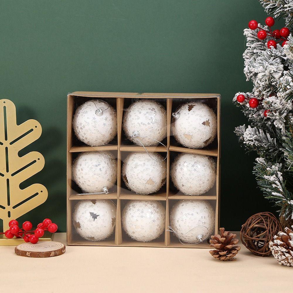 9pcs 8cm Glitter Christmas Balls Pendant Foam Xmas Tree Ornaments  Home Decoration
