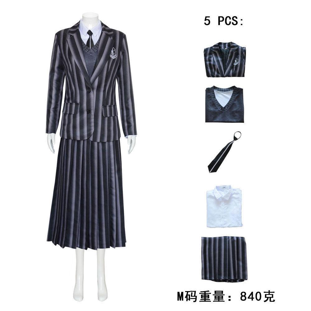 The Adams family on Wednesday in school uniforms cosplay Black dress set cos The same outfit as the female lead in the American TV series