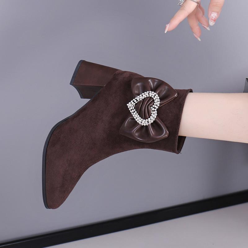 Ботильоны женские с острым носком и бантом на высоком каблуке, тренд 2025 года, роскошные брендовые массивные ботинки челси, туфли-лодочки Mujer Botas