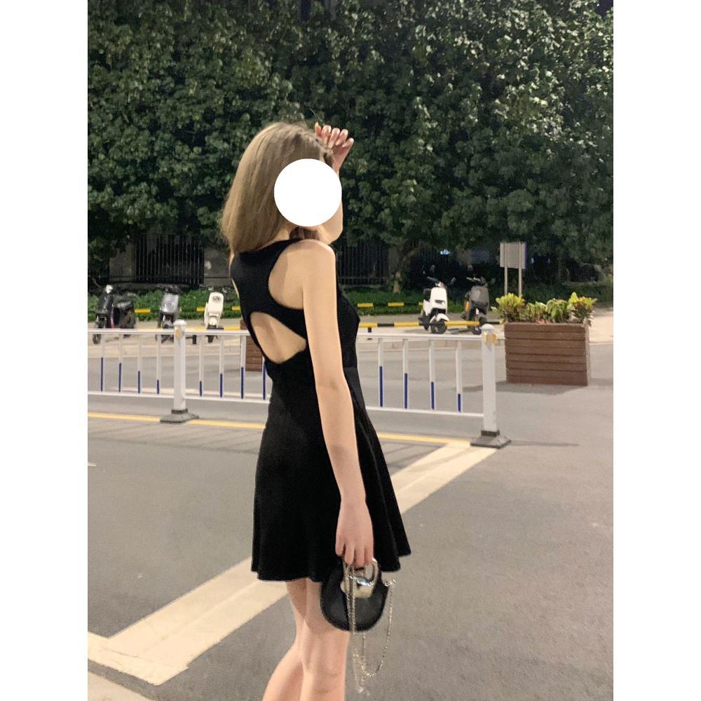 Summer Black Short Skirt Suspender Dress Women's New Small Backless Socialite Skirt