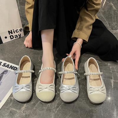 Французские туфли Мэри Джейн Женские Осенний Дизайн Жемчужный Ремешок на Одно Слово Высокие Каблуки Балетки с Закрытым Носком Сандалии с Открытым Носком Однотонные Туфли