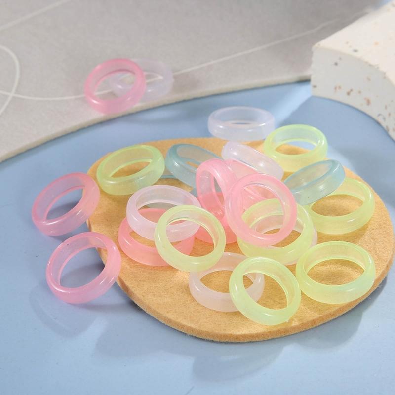 10 Pcs Fashion Resin Luminous Ring Rings Minimalist Aesthetic Finger Rings Simple Candy Color Stackable Ring Jewelry