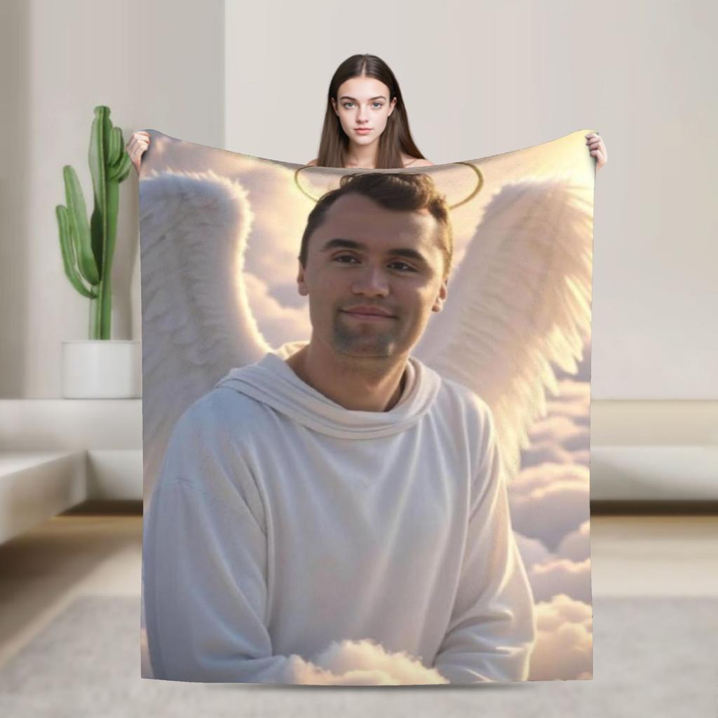 Super Soft Charlie Kirk Angelic Advocate Throw Blanket Premium Flannel Fleece Lightweight Bed Blanket Cozy Fluffy Blankets