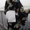 [Шерри Мими] PAUR lora Двусторонний комплект с юкатой, поясом оби и пояском на талию, 3 предмета, Японский цветочный узор, Сделано в Японии, Стильный