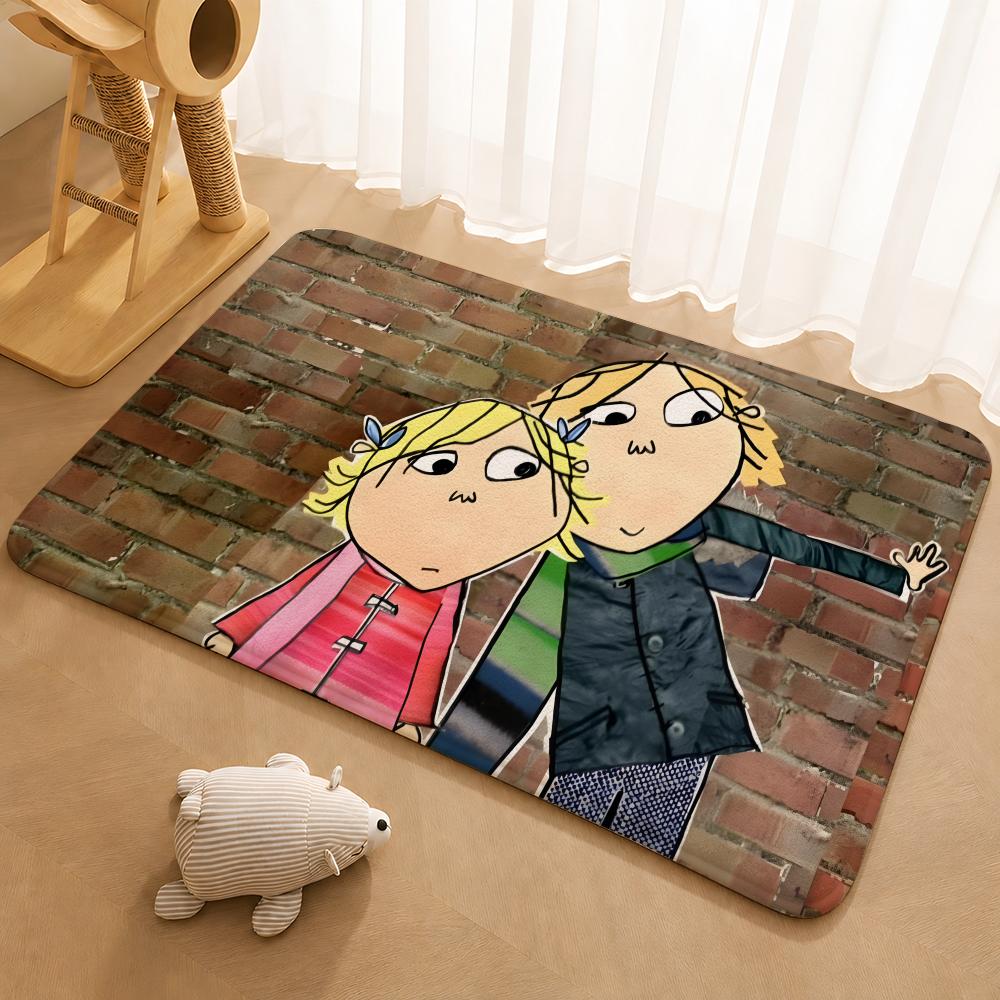 Charlie and Lola anime Floor Mat Floor Mat Soft Flannel Non-Slip Door Rug for Living Room