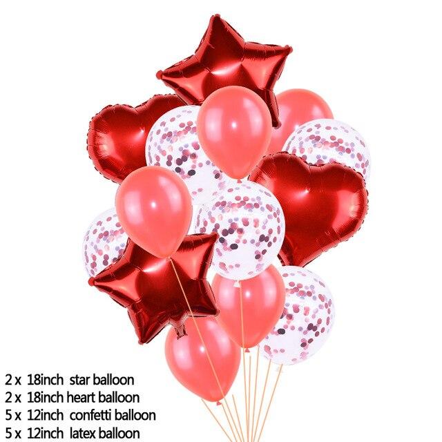 14 шт. / Компл. 18 дюймов сердце звезда фольга шары 12 дюймов латексное конфетти гелиевый воздушный шар многоцветный день рождения