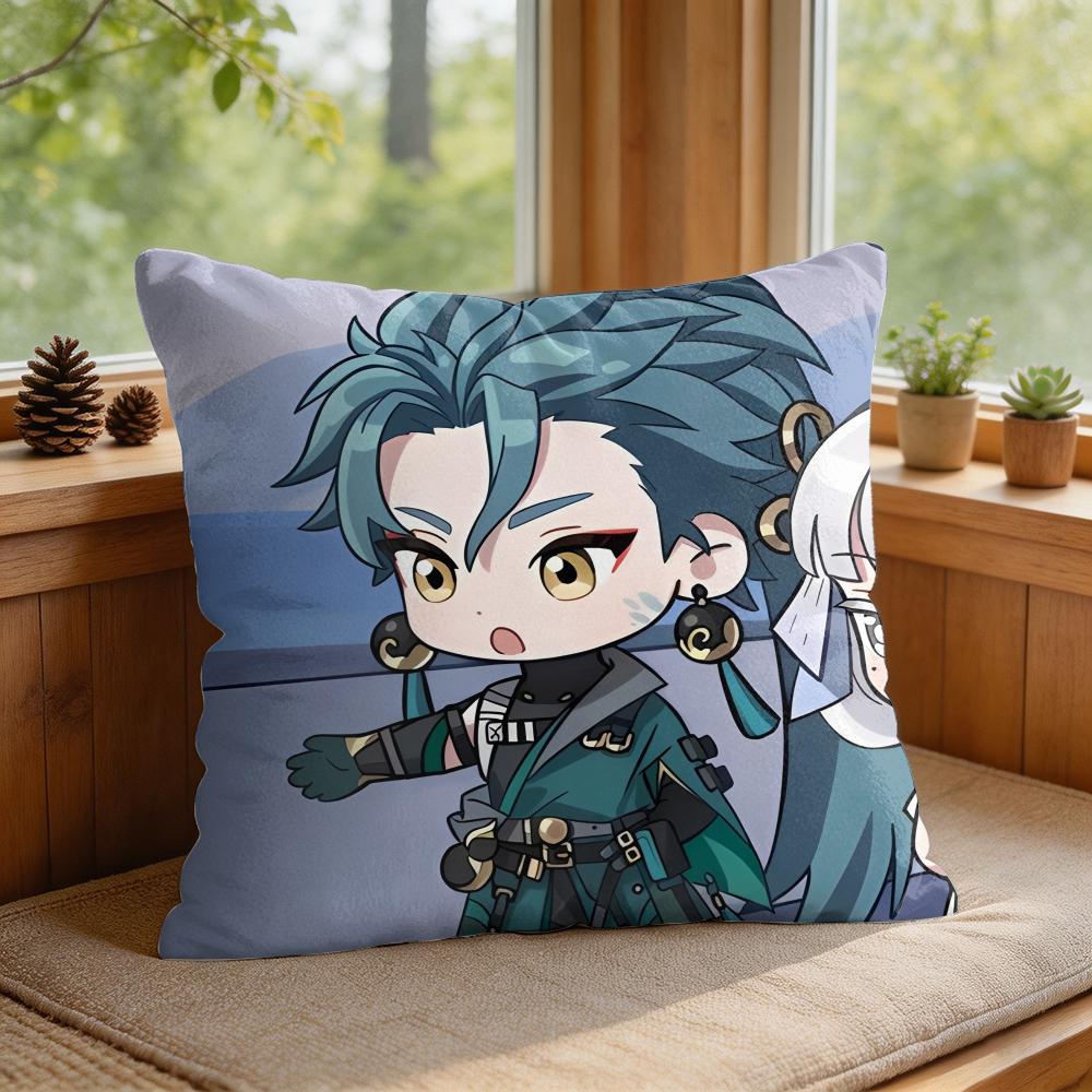 Ji Yan Cute Wuthering Waves Cushion Cover Square Short Plush Pillow Case Living Room Sofa Home Decor Funda X
