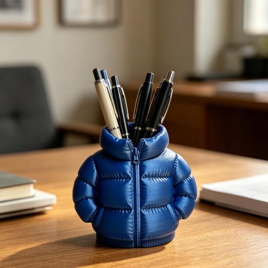 Подставка для ручек в виде пуховика, Забавная 3D-печатная кружка-карандашница в виде пуховика, Маленькая настольная коробка-органайзер для домашнего офиса, Декор для рабочего стола
