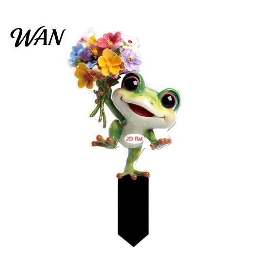 Garden Stake Cartoon Frog Stake, 2D Acrylic Cute Decoration, Waterproof Themed Outdoor Yard Art for Lawn Flower Bed Planter Decor