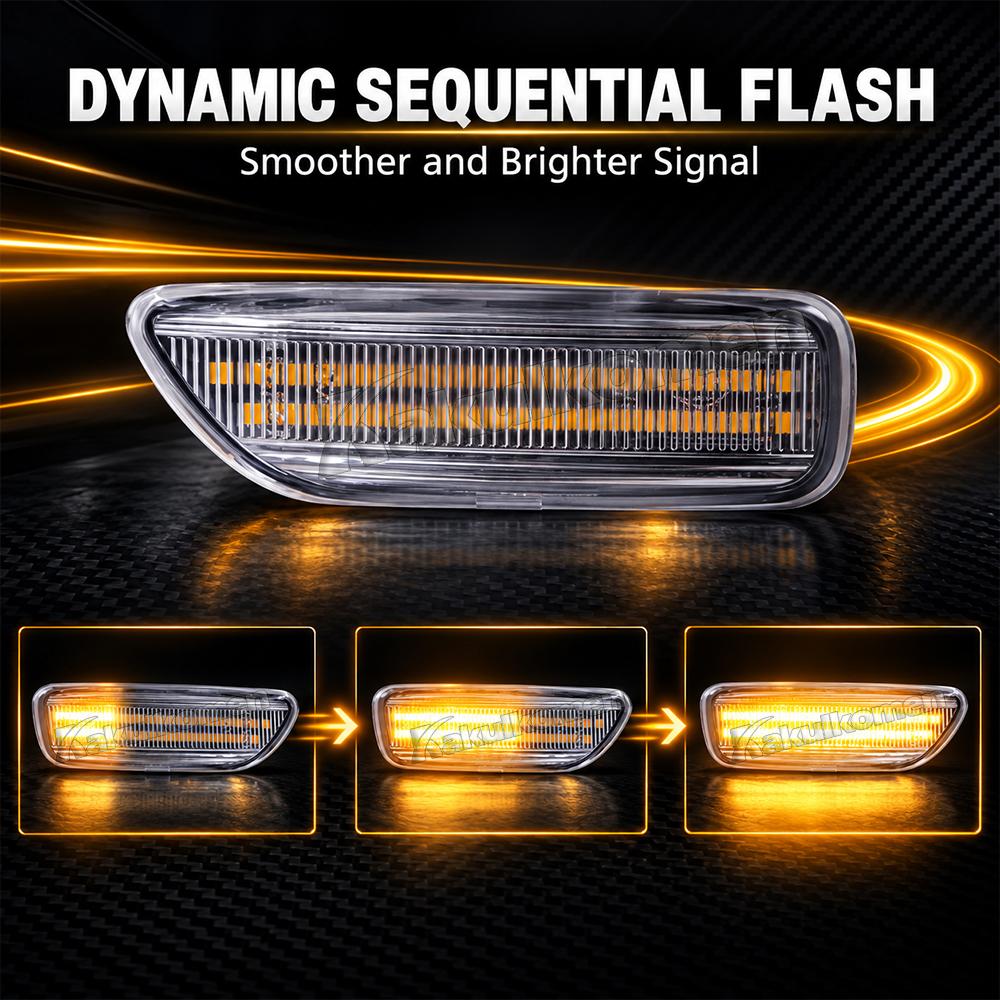 For Volvo XC90 S80 XC70 V70 S60 2001-2009 2Pcs LED Dynamic Turn Signal Light Side Marker Sequential Blinker Indicator Lamp