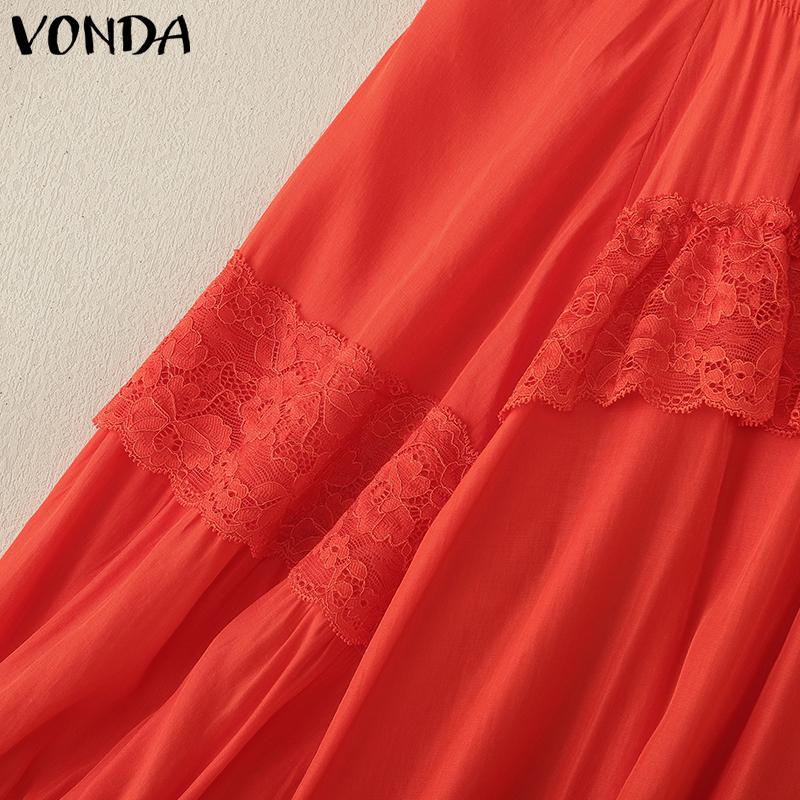 VONDA Женская летняя блузка свободного покроя с круглым вырезом и рукавами 3/4 в стиле пэчворк с оборками