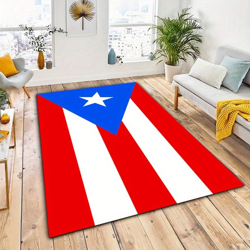 2D Flat Puerto Rico Flag Red White Blue Star Flannel Area Rug Non Slip Patriotic Decor Carpet For Living Room Bedroom Floor