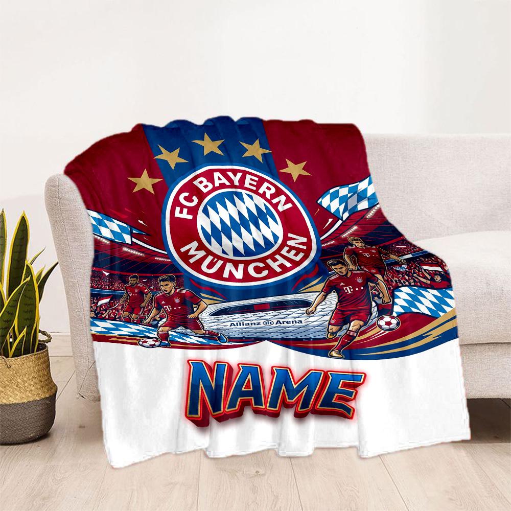 Bayern Munich Print Customize Text Blanket Cozy Personalized Blanket Comfortable Perfect for Couch Picnics Home Decor Living Room All-Season Use