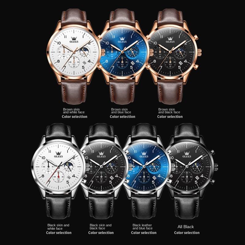 Новые лучшие мужские часы Многофункциональные деловые кварцевые светящиеся модные мужские часы